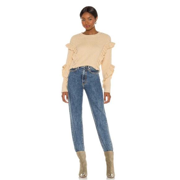 Tularosa x Revolve Quinn Ruffle Ribbed Crewneck Sweater Size Small Metallic Fall - Picture 1 of 7